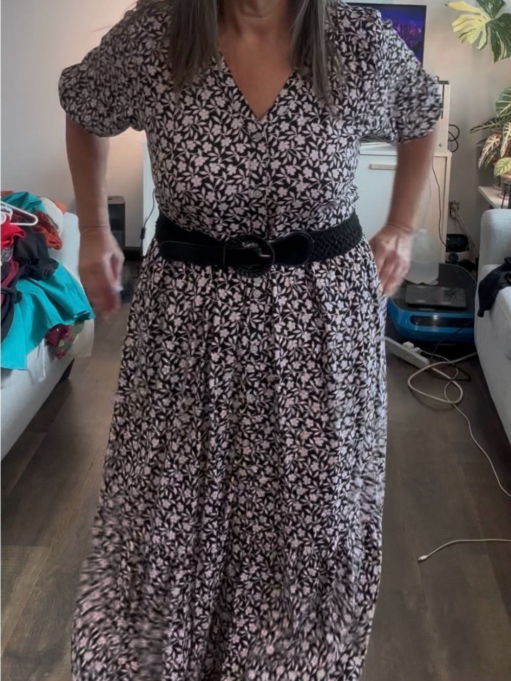 Sonoma Goods For Life Floral Linen Blend Button Front Midi Dress L